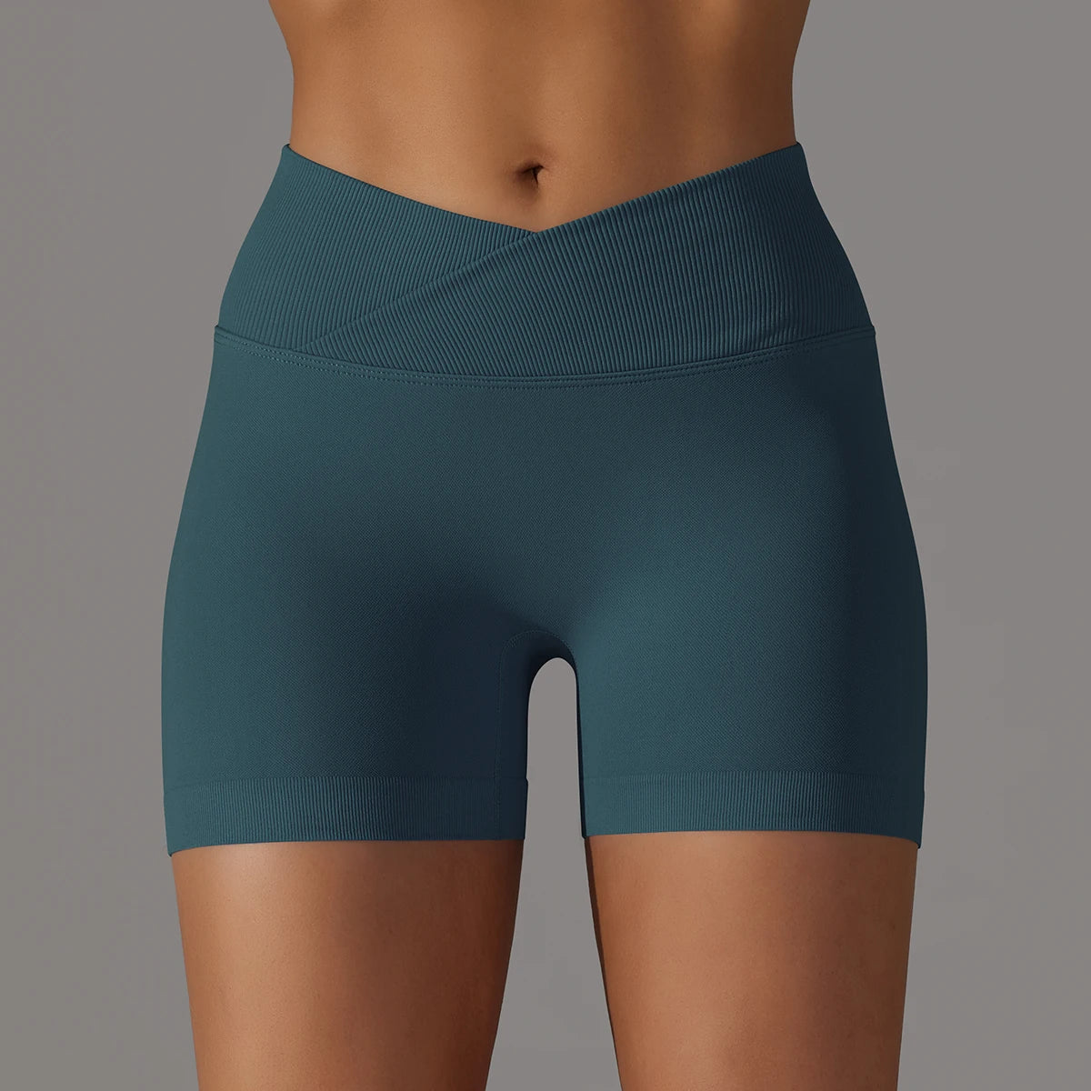 Women's Sporty Shorts with Cross-Waistband, yoga Shorts, for Gym Workout, Running, Hip-Enhancing, High-Waisted yoga Shorts.