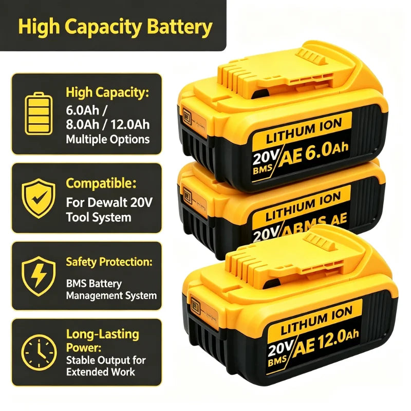 For DeWalt 20v 6000mAh 8000mAh 12000mAh Rechargeable Li-ion Battery Power Tools Replaceable Battery