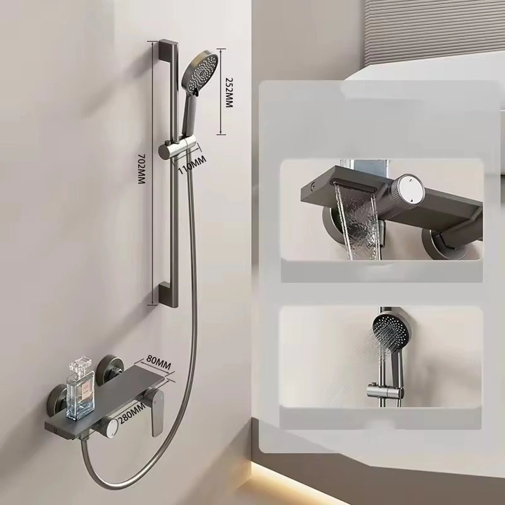 Household Silver Bathroom Shower Set MultiFunction Gray Rainfall Showers Hot and Cold Water Bathtub Shower Faucet Set Hotel