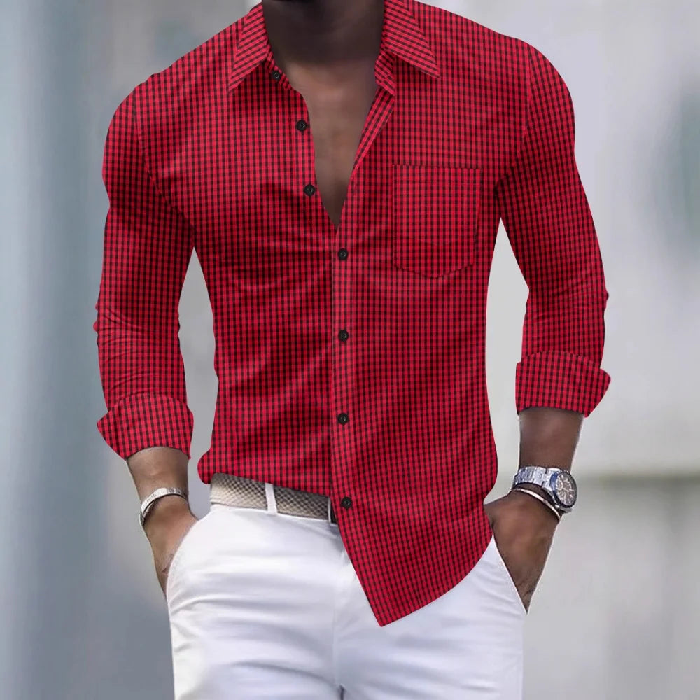 Spring Casual Turn-down Collar Shirts Men Vintage Long Sleeve Buttoned Cardigan Tops Autumn Stylish Plaid Print Men's Shirt