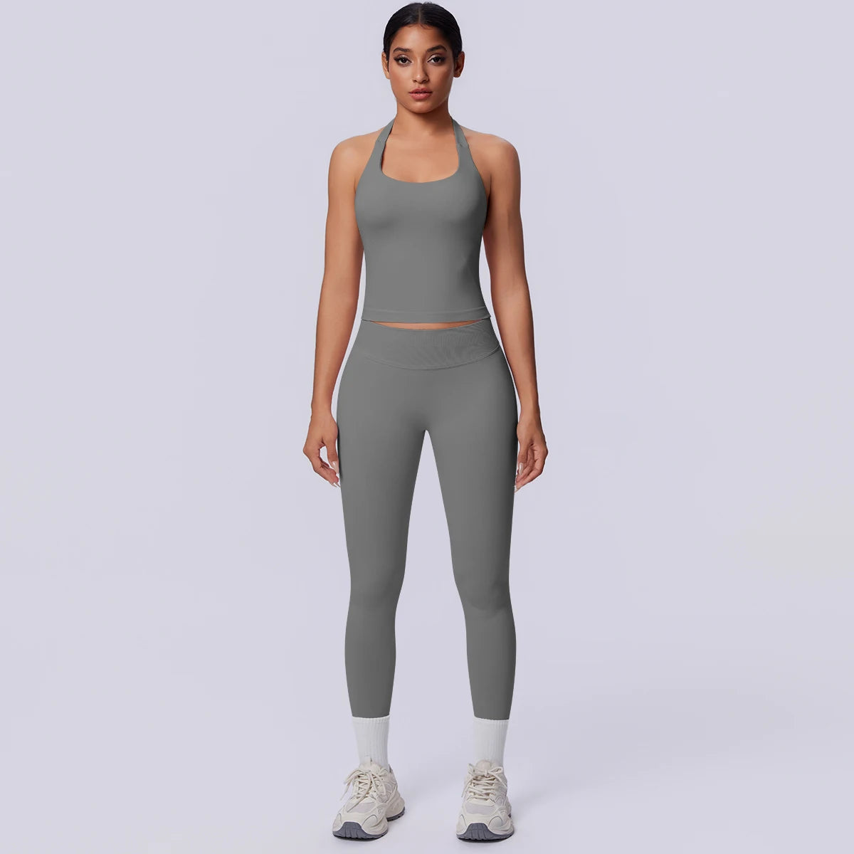 2PCS Woman Yoga Set Solid Color Sexy Fitness Top Summer Gym Workout High Stretch Female Pants Sports Fitness Clothing Yoga Set