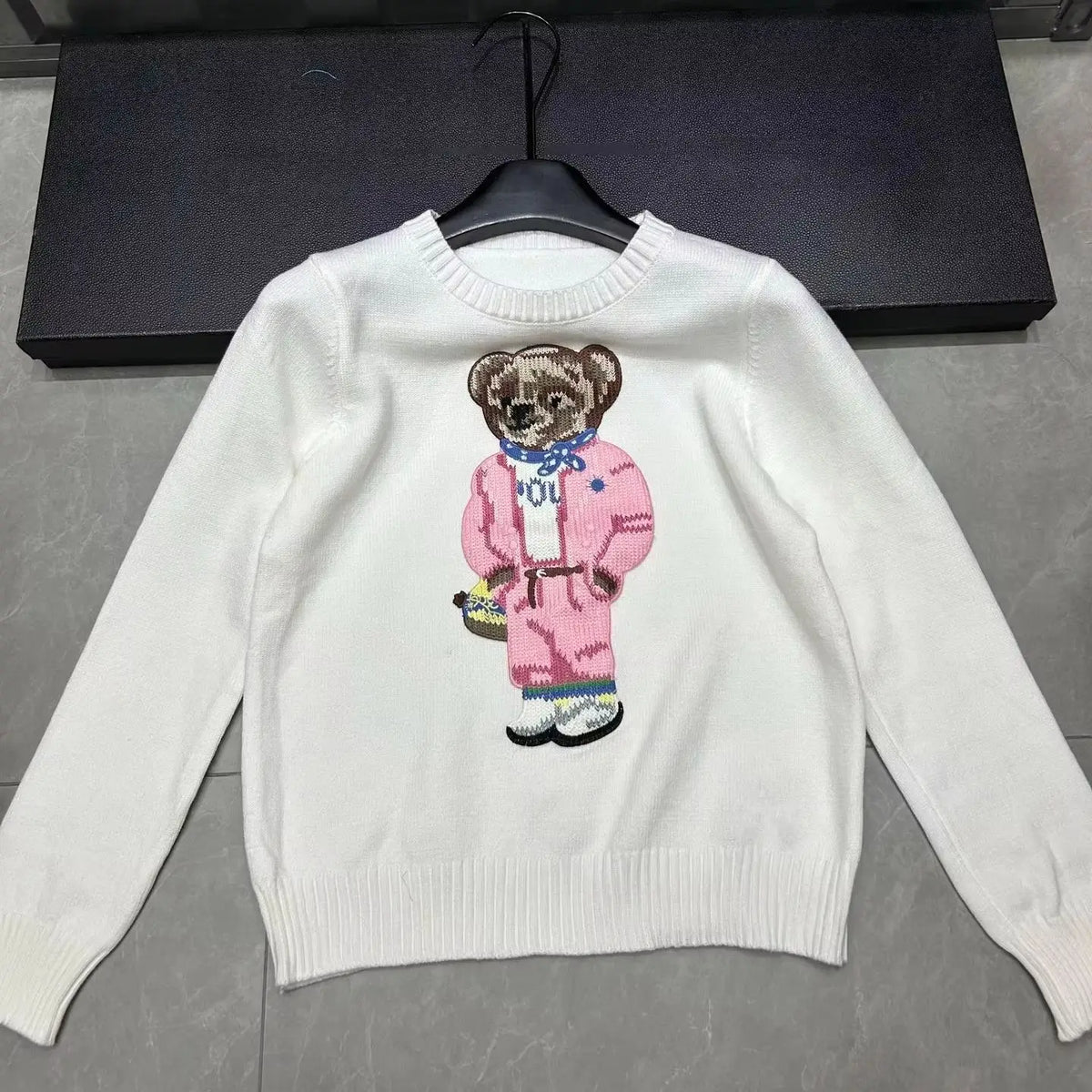 Cartoon Pink Bear Pullover Sweater 2025 Fall/Winter New Fashion Casual Long Sleeve Embroidery Knitted Tops For Women