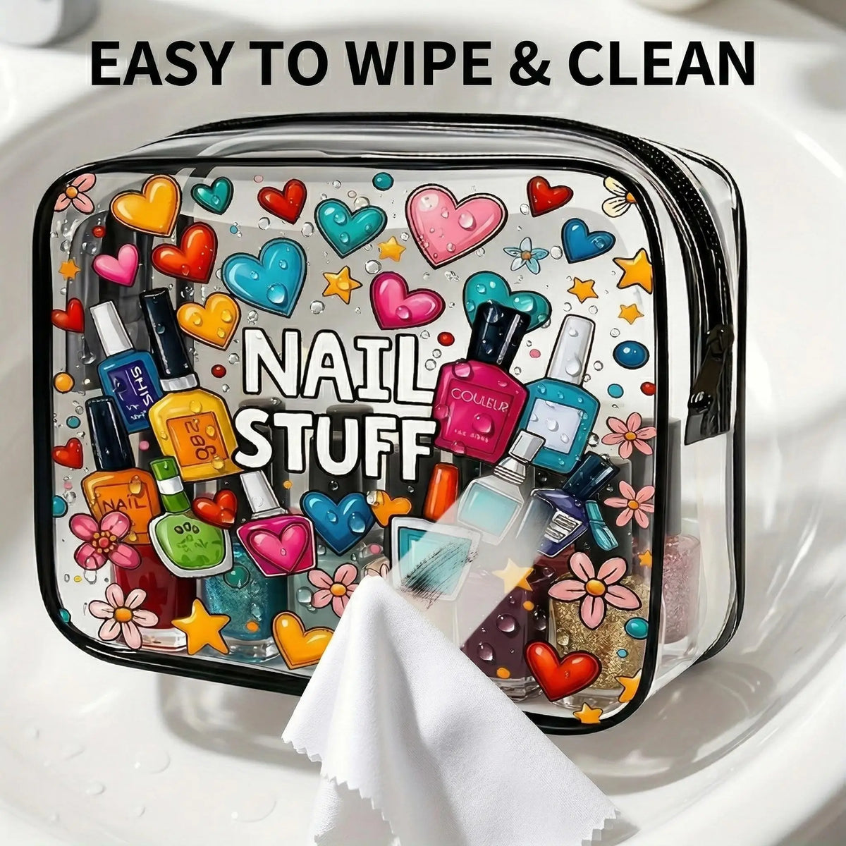 1pc Clear Makeup Bag Nail Polish Organizer Cute Travel Cosmetic Pouch Waterproof Transparent Toiletry Wash Bag Summer Vacation