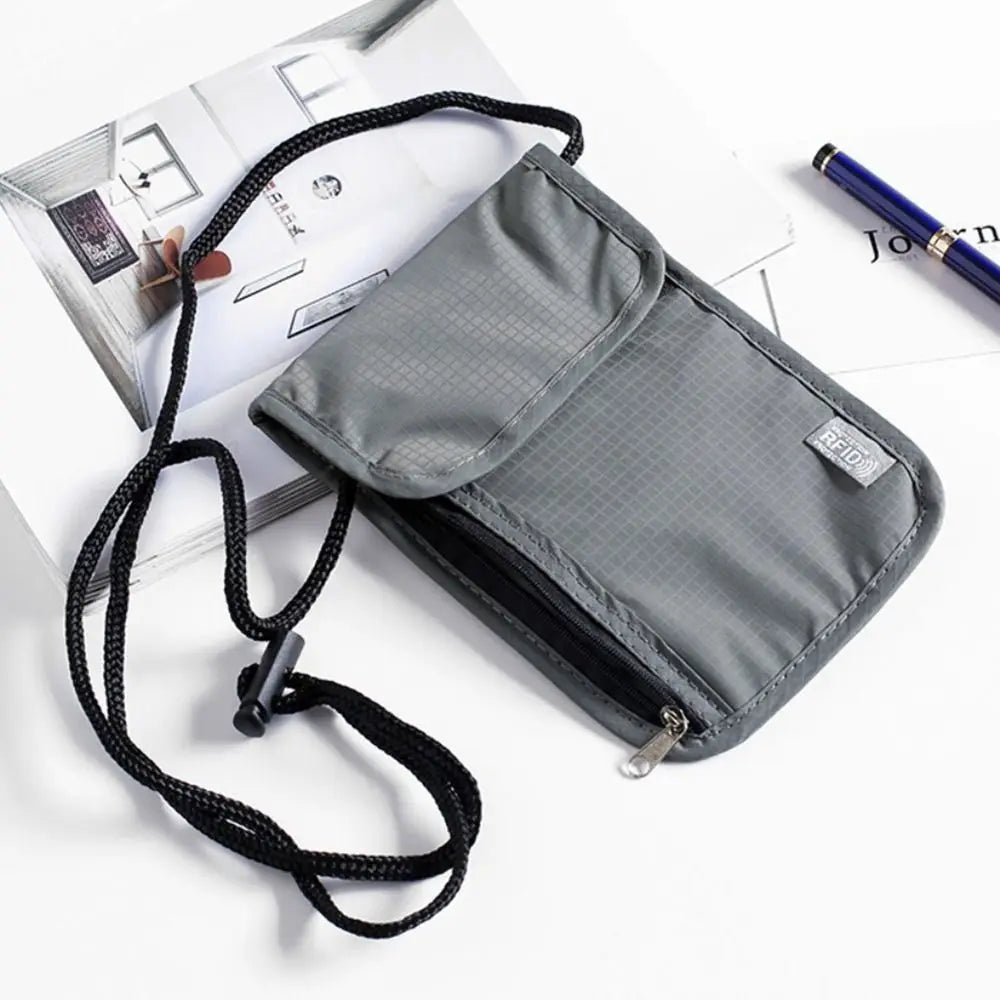 1 Pcs Waterproof RFID Nylon Storage Bag Travel Document Card Passport Bag Neck Wallet Money Document Card Passport Pouch
