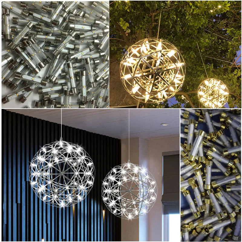 Modern Stainless Steel Spark Ball LED Pendant Light Dimmable Firework Dandelion Chandelier Loft Bar Bedroom Living Room Decor