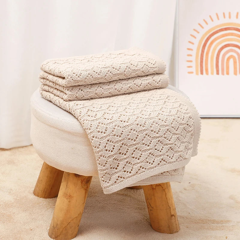 Cotton Baby Blanket Knit Infant Boy Girl Bedding Quilt 90*70CM Solid Toddler Stroller Swaddle Super Soft Plaid Fashion Hollow Ou