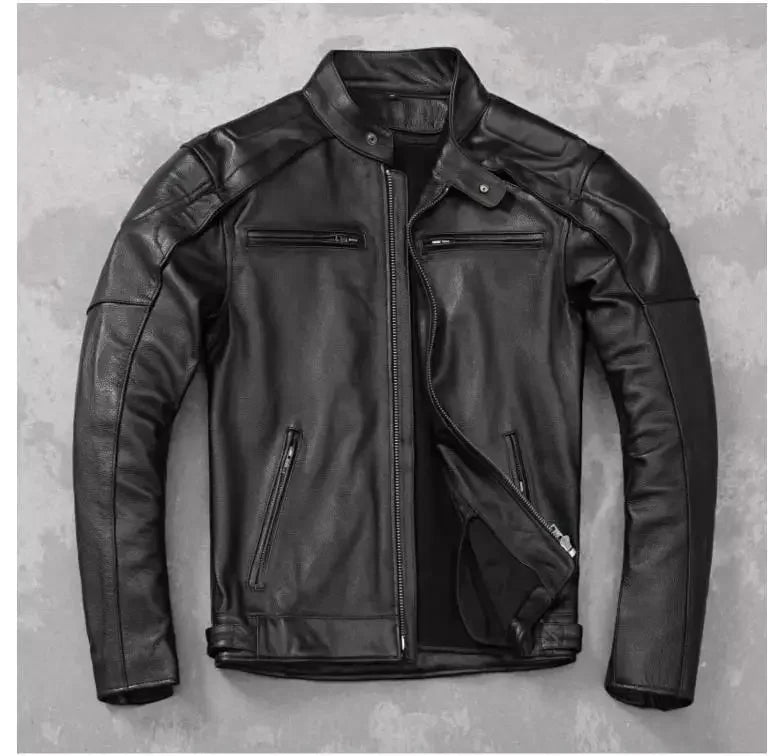LNY Shop Best.Motor Biker real leather jacket,quality Classic rider leather clothes,man Protectable thick cowhide coat.