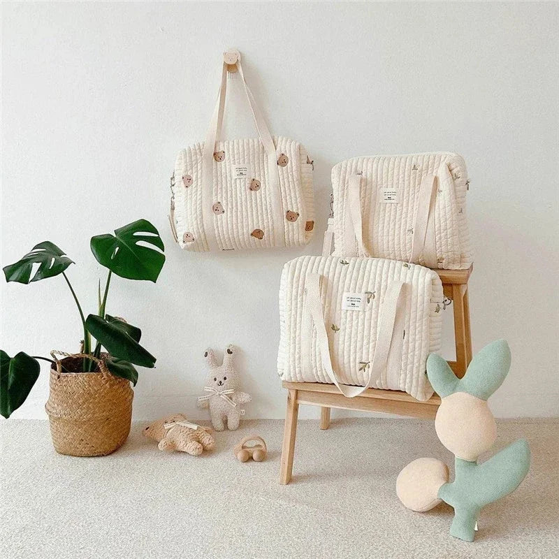 Korea Style Newborn Baby Care Diaper Mummy Shoulder Bag Embroidery Quilted Stroller Diaper Storage Organizer Large Handbags