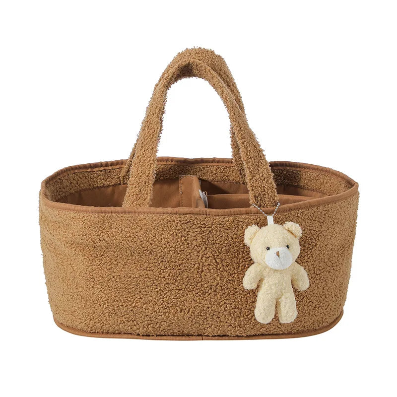 Customized Name Baby Diaper Bags Storage Basket with Bear Pendant Nursery Organizer Basket Storage for Baby Stuff Mom Nappy Bag