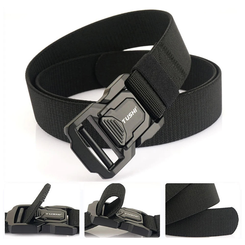 TUSHI New Tactical Outdoor Belt for Men and Women Aluminum Alloy Buckle Quick Release Elastic Belt Casual Belt Jeans Waistband