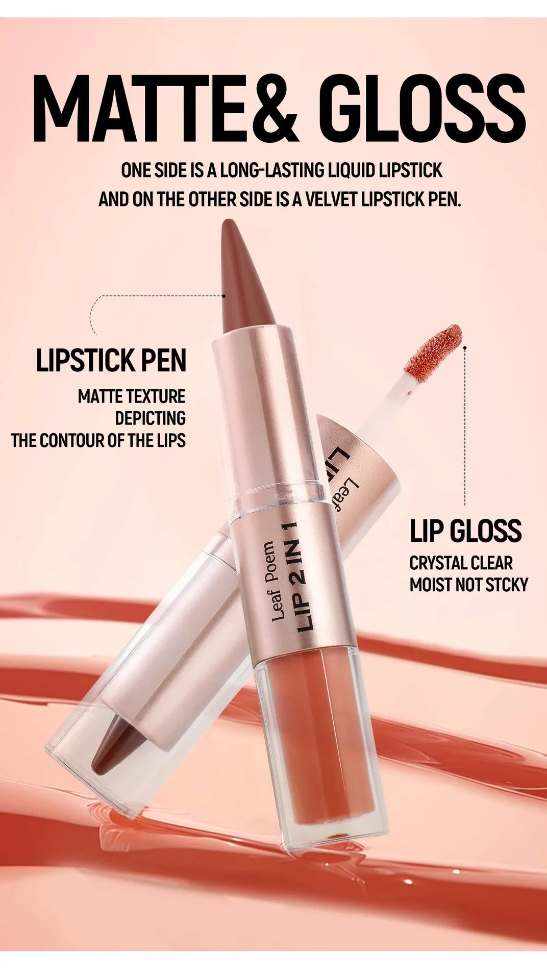 2 In 1 Dark Plum Pink Lip Makeup Matte Outline Lip Liner Mirror Plumping Lip Glaze Waterproof Lip Contour Non Stick Makeup