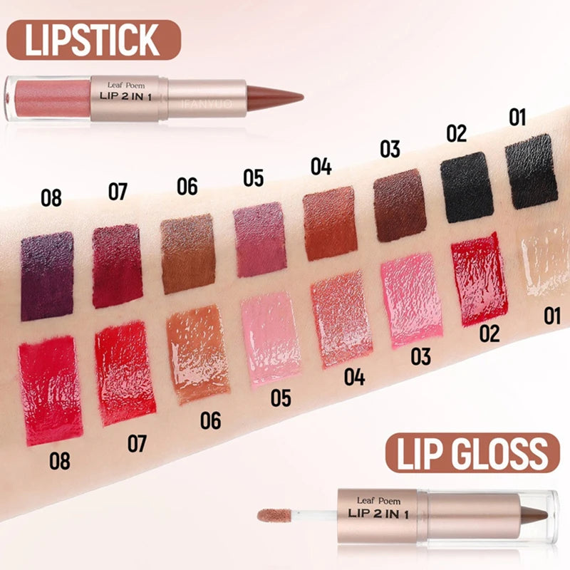 2IN1 Tapered Gradient Lipliner Pen Waterproof Black Brown Lip Liner Contour Pencil Makeup Double Head Mirror Glass Lip Gloss