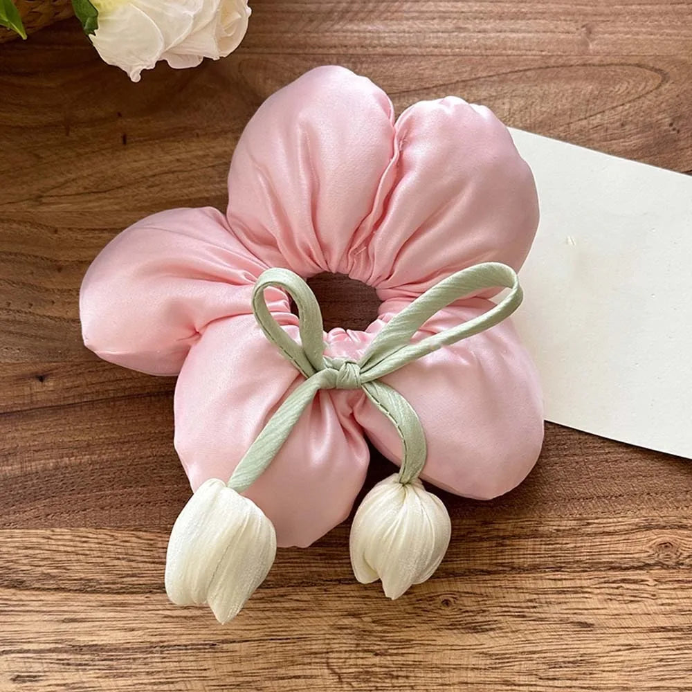Sweet Tassels Tulip Hair Rope Cloth Bowknot Flower Hair Ring Hair Accessories Headdress Elastic Hair Band Women