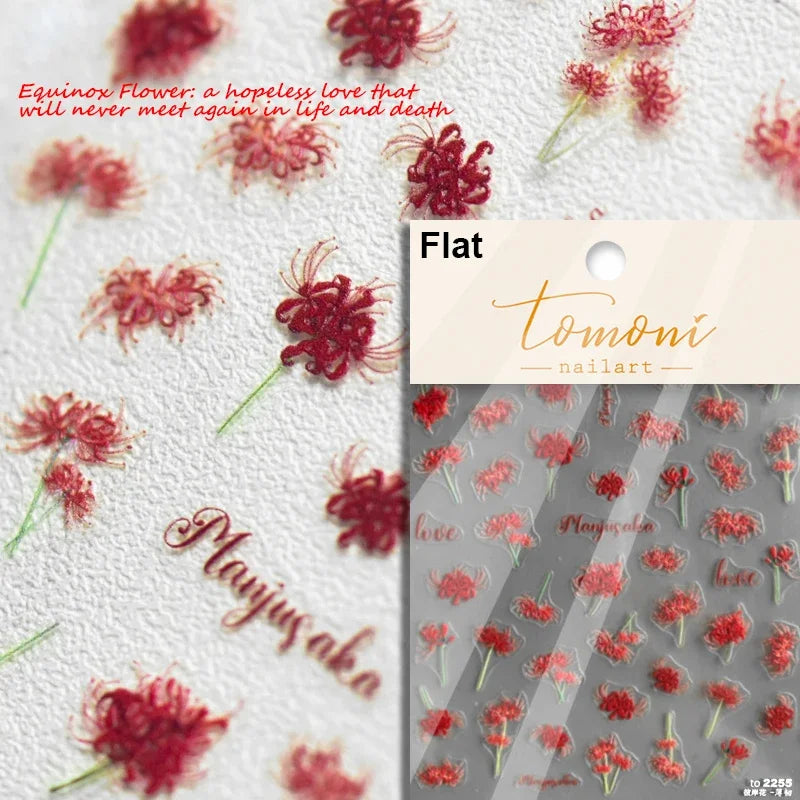 Elegant Chinese Charm Shiny Nine-tailed Fox Mask Red Equinox Flowers Tragedy Love Soft Reliefs Nail Art Stickers Manicure Decals
