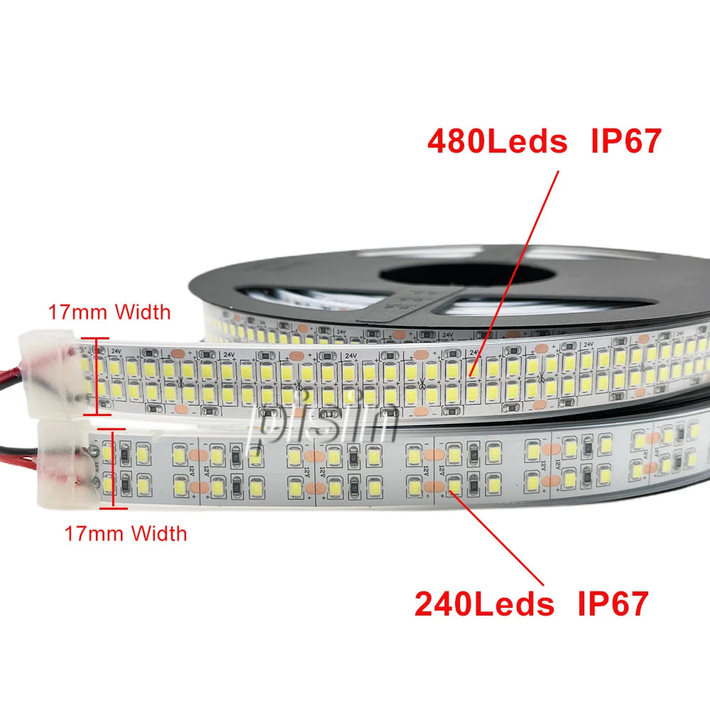 5m Double Row Led Strip light 2835 360Led 480Led 240Led 12V/24V High Bright Flexible Led Lamp IP67 Waterproof 3000K/4000K/6000K