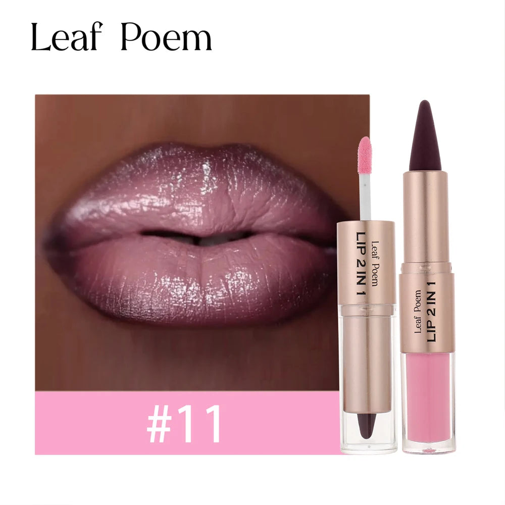 2 In 1 Dark Plum Pink Lip Makeup Matte Outline Lip Liner Mirror Plumping Lip Glaze Waterproof Lip Contour Non Stick Makeup