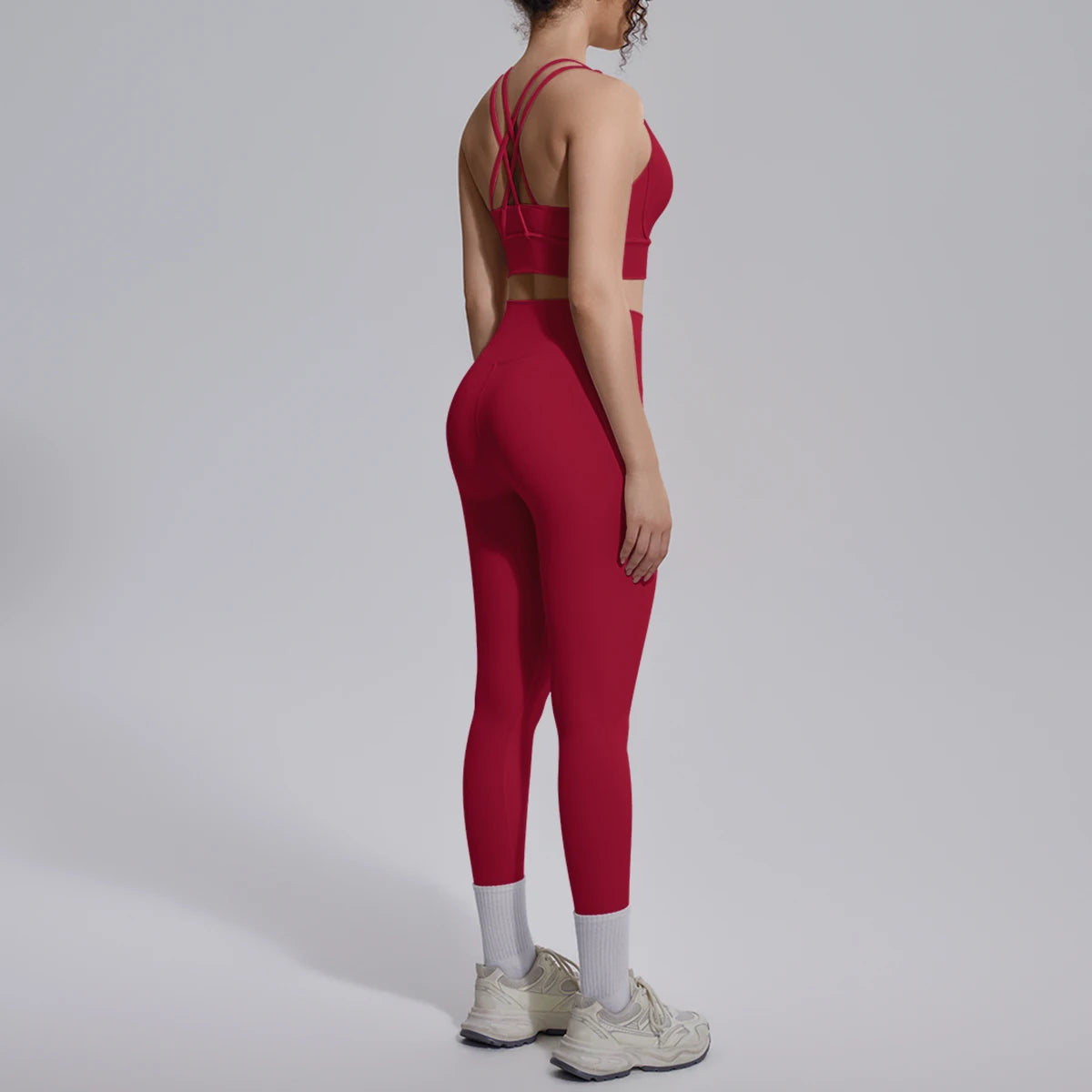 2PCS Yoga Set Summer Gym Sports Running Yoga Clothing Solid Color Cross Bra Workout Top High Waisted Quick Drying Fitness Pants