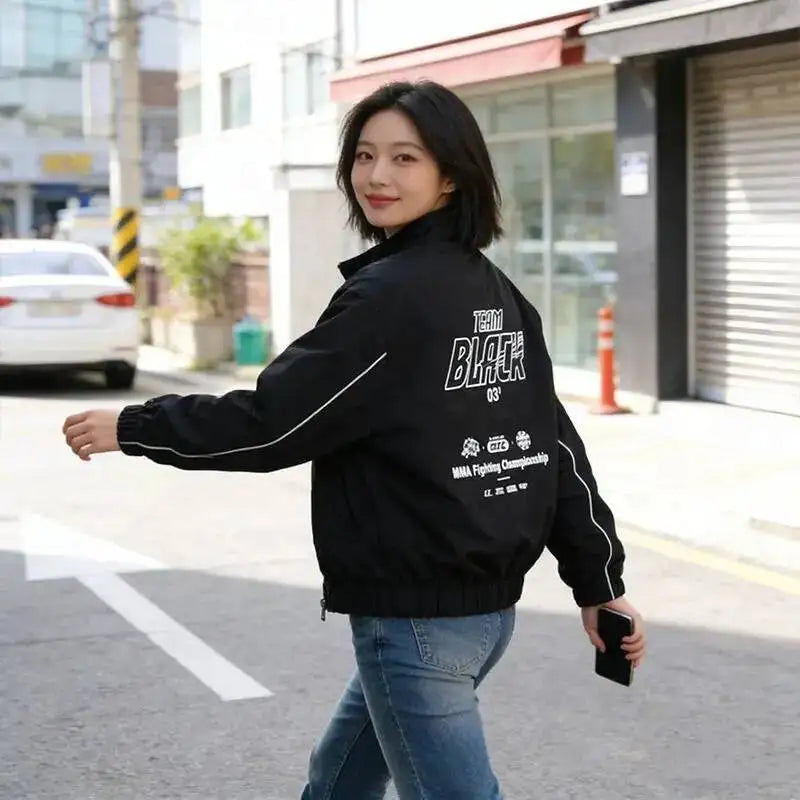 Korean Manhwa Jinx Team Black Windbreaker Jacket Men Women Sports Coat Loose Track Activewear Joo Jaekyung Y2K Coat Unisex