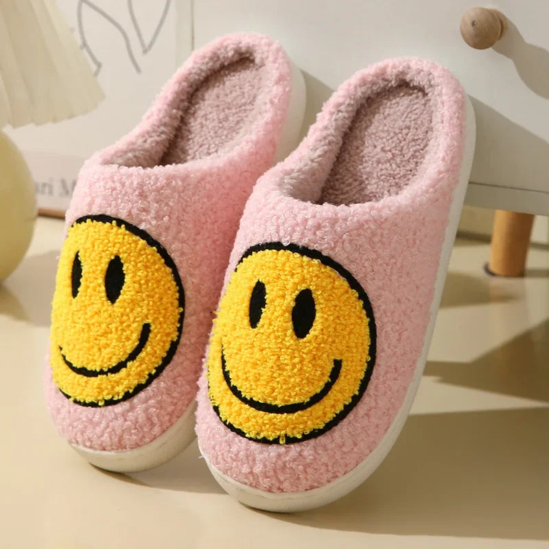 Fuzzy Smile Face Women man Slipper Kawaii Cartoon Plush Contton Indoor Funny Cute Winter Warm Floor house Home Non slip Shoes