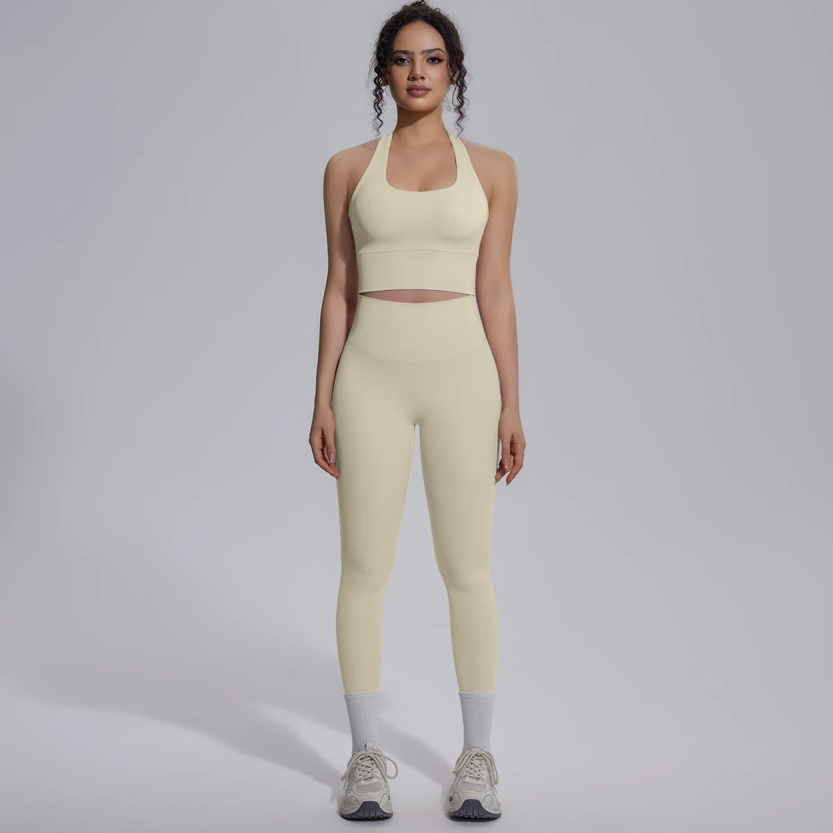 Rooftrellen New Women's Two-piece Set Fitness Sports Solid Color Yoga Set Summer Quick Drying Legging Pants Gather I-shaped Vest