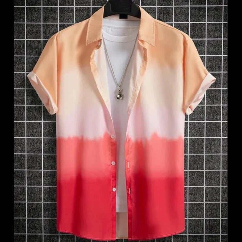 Beach Party Graphic Hawaiian Shirt For Men Color Gradient 3D Printed Aloha Shirts Summer Loose Lapel Tops Short Sleeve Blouse