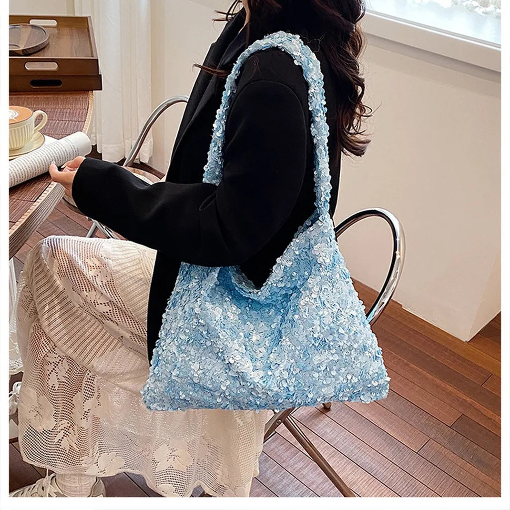 Women'S Sequined Tote Bag Medium-Soft Shoulder Tote Bag Large Capacity Tote Casual For Shopping Meeting Date