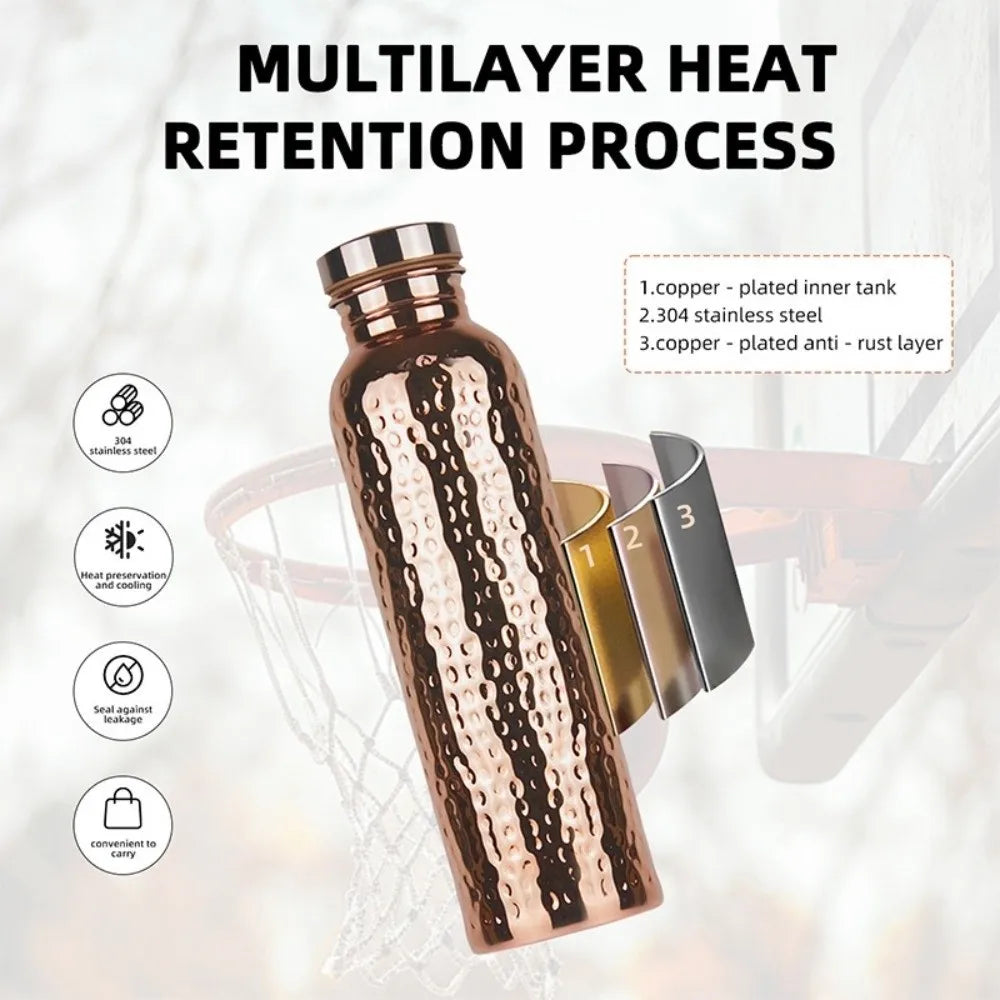 800ML Copper Water Bottle Anti-Slip Silicone Base One-Click Open Lid Leakproof Sports Bottle Thermal Insulation