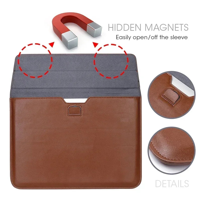 Textured PU Leather Flip Laptop Sleeve for 11–16-Inch Laptops