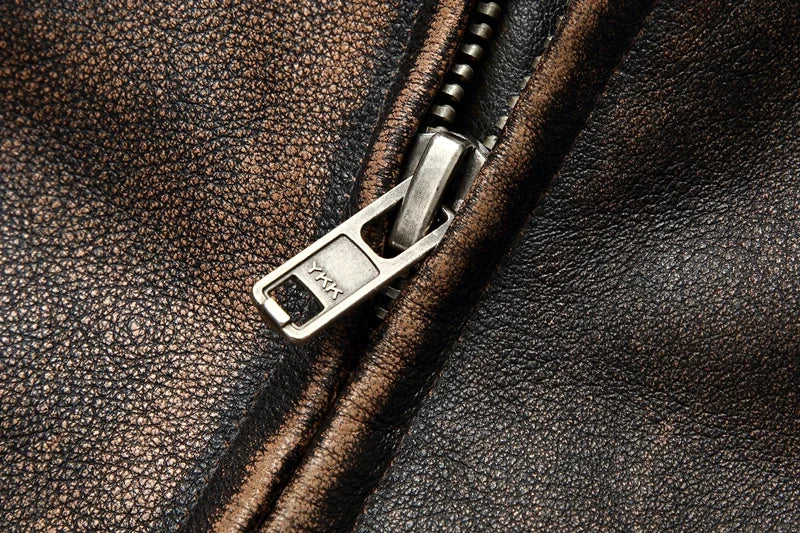 NEW Men's Vintage Motorcycle Jacket Stand Collar Natural Cowhide Jacket Classic Top Layer Cowhide Moto Suit Biker Clothing