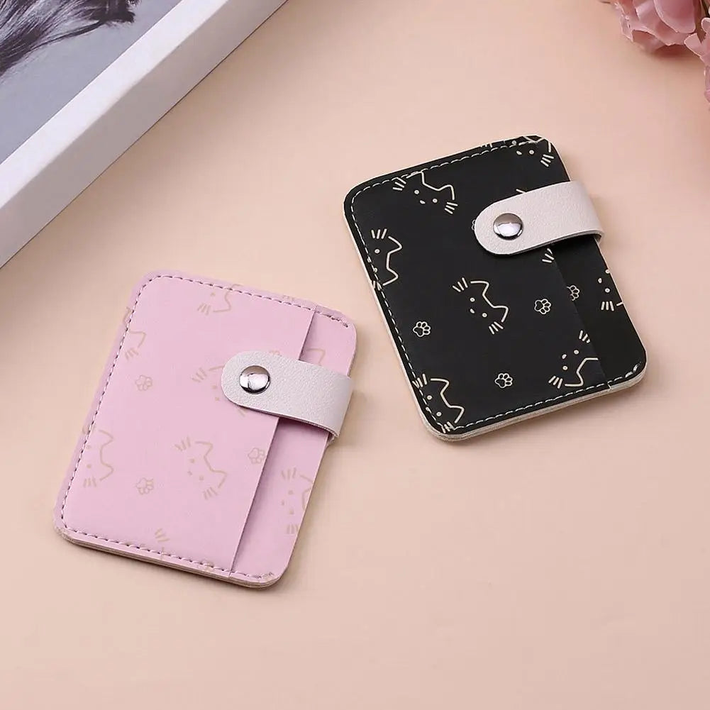 Cute Cat Print Card Holder Wallet for Women Girls Fashion PU Leather Money Bags Mini Slim Coin Purse Portable Daily Gift