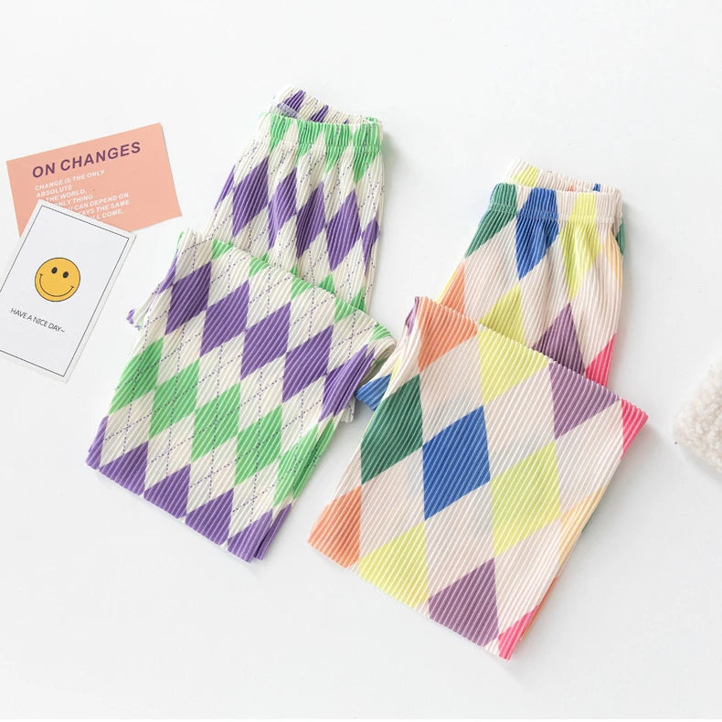 Kids Pants Creased Rainbow Wide-leg Pants Kids Clothes for Girls 4 To 11 Years Legings for Girls Teenage Girls Clothing