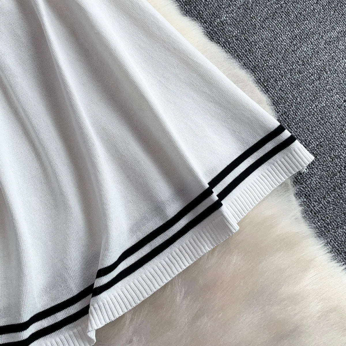 Summer Women Sweet Strechy Sundress Turndown Collar Short Sleeve Knitted Dress Lace Up Bow High Waist A-line Mini Dress