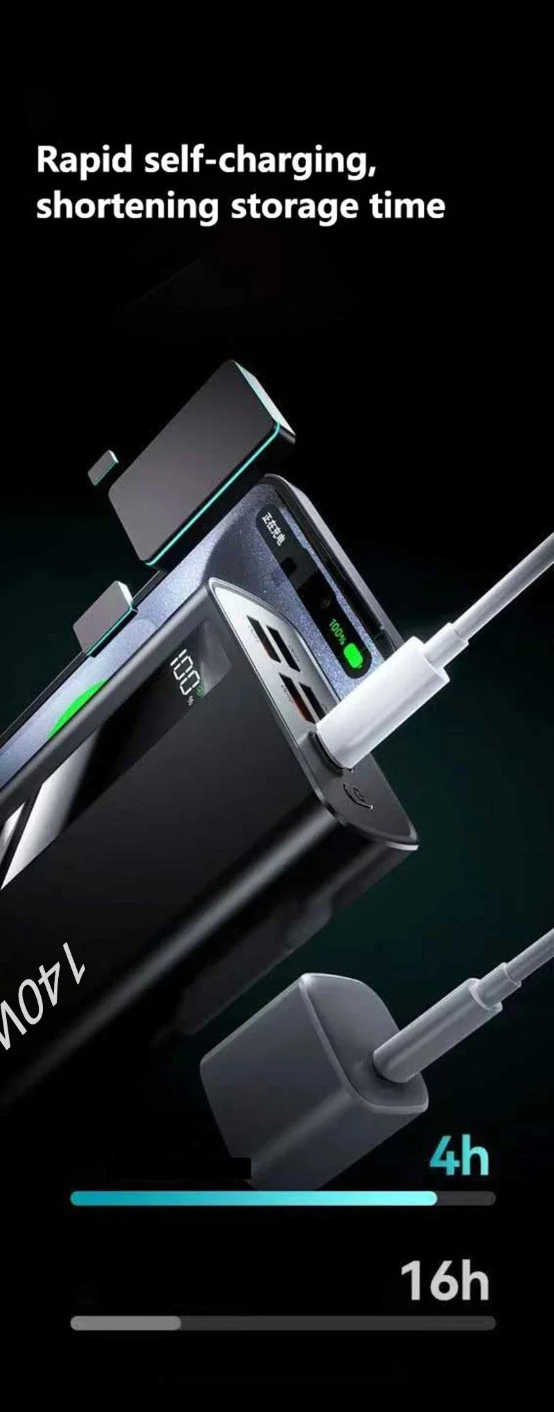 Lenovo CCC 500000mAh 140W Powerbank Super Fast Charging Portable Ultra Capacity Battery Charger LED Digital Display