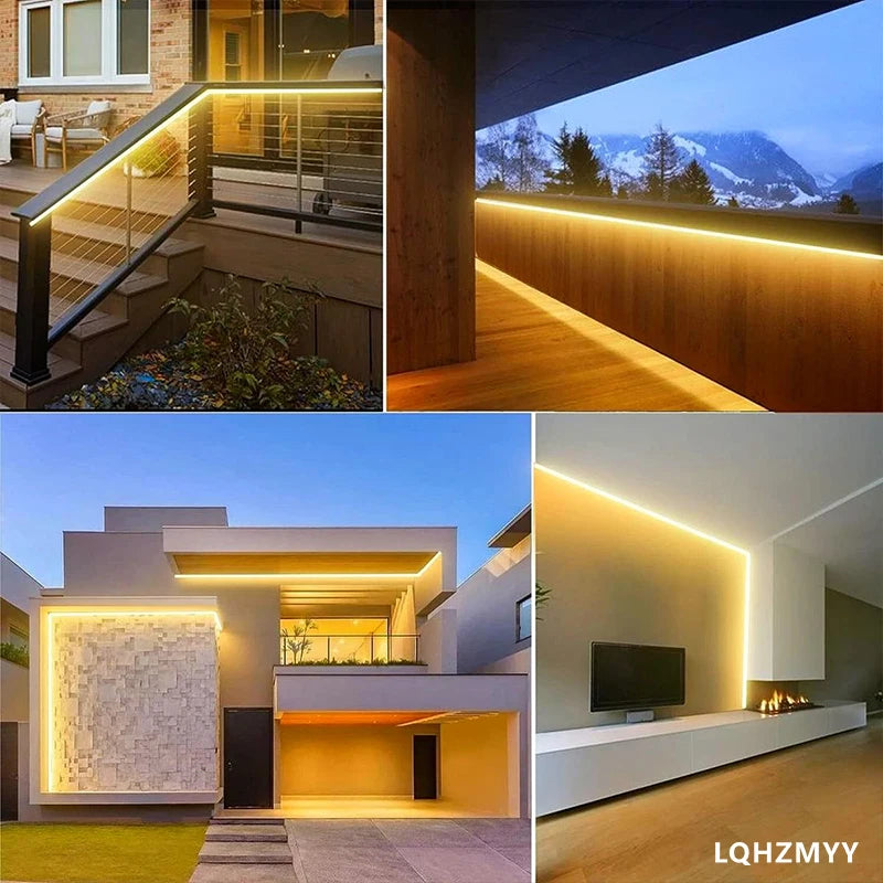 IP65 protection rating, COB LED light strip, 220V/230V voltage, flexible warm white/cool white/neon light strip, silicone LED light, suitable for indoor and outdoor use, bedrooms, patios, parties, DIY and home decorati