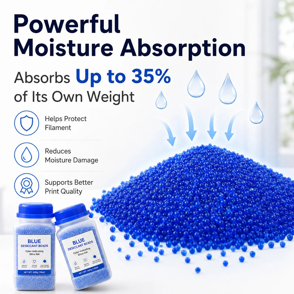 Reusable Silica Gel Desiccant Beads for 3D Printer Filament, Color Changing Moisture Absorber with Bags for Spool Dry Box