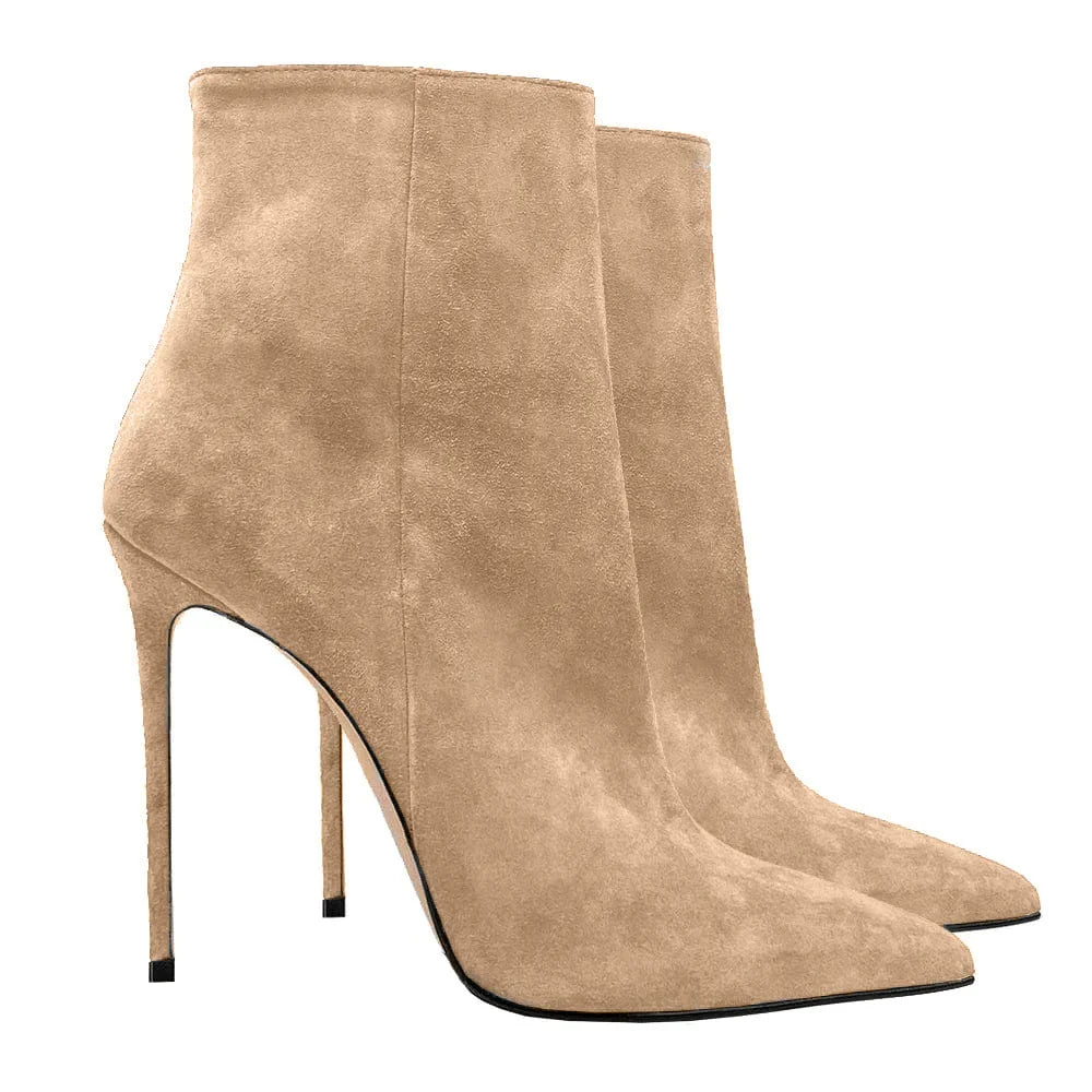 2025 Pointed High-heeled Short Boots Suede Fashion Runway Ladies Autumn and Winter 35-46 Plus Size Women Ankle Boots