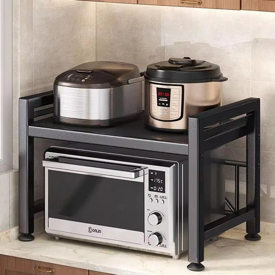 Expandable Kitchen Storage Rack Double Layer Microwave Oven Stand Countertop Holder for Rice Cooker Kitchen Organizer