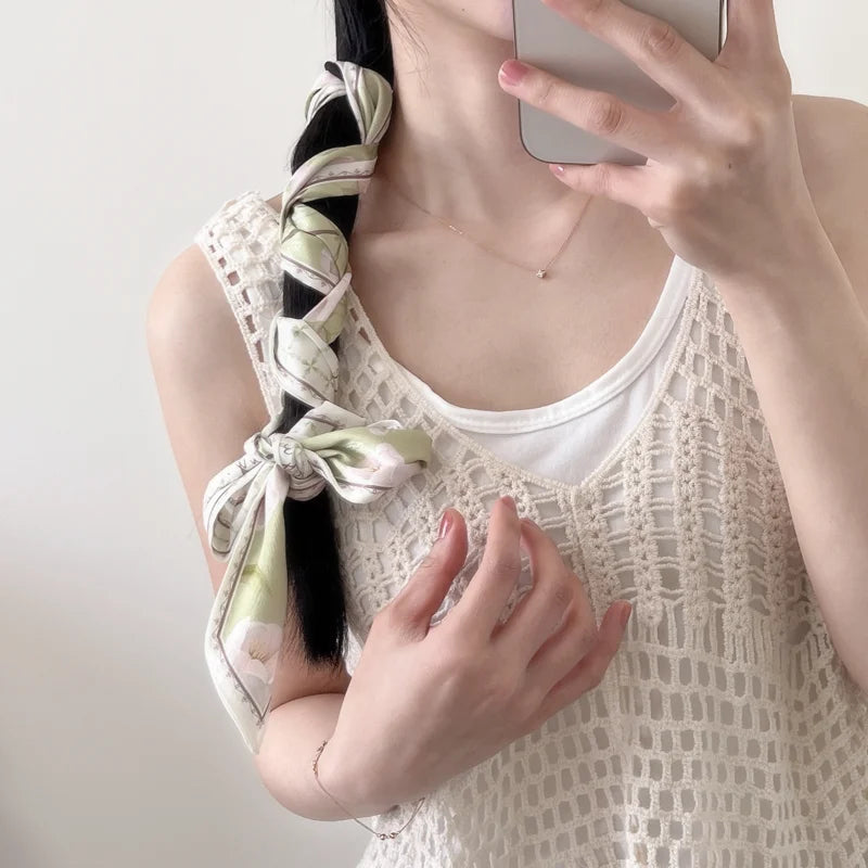 New Long Bag Scarf Women Hair Band Lady Accessories Print Skinny Scarves Headband Satin Ribbon Neck Tie Decorative Bag Scarves