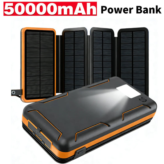 50000mAh Portable Solar Power Bank Fast Charging USB-C/USB-A for IOS Android Outdoor Large Capacity Backup Charger for Camping