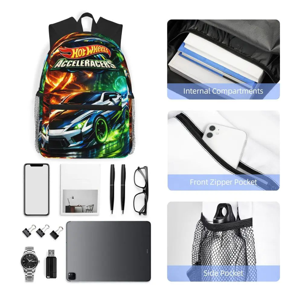 Hot Wheels Race Student Backpack School Bag Hiking Travel Daypack for Men Women Bookbag Shoulder Bags