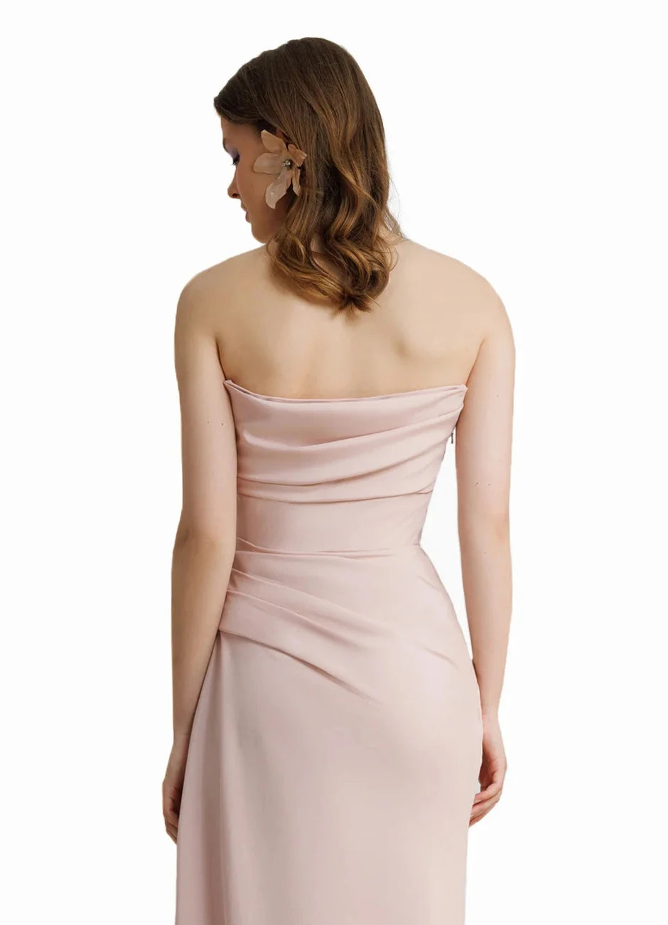 Sharon Said Dubai Elegant Pink Strapless Evening Dress with Pleats Beaded Mermaid Wedding Party Gown SF431 Customized