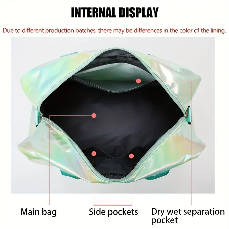Large Capacity Holographic Travel Duffel Bag Lightweight Nylon Weekender Tote for Gym Sports Overnight Trips