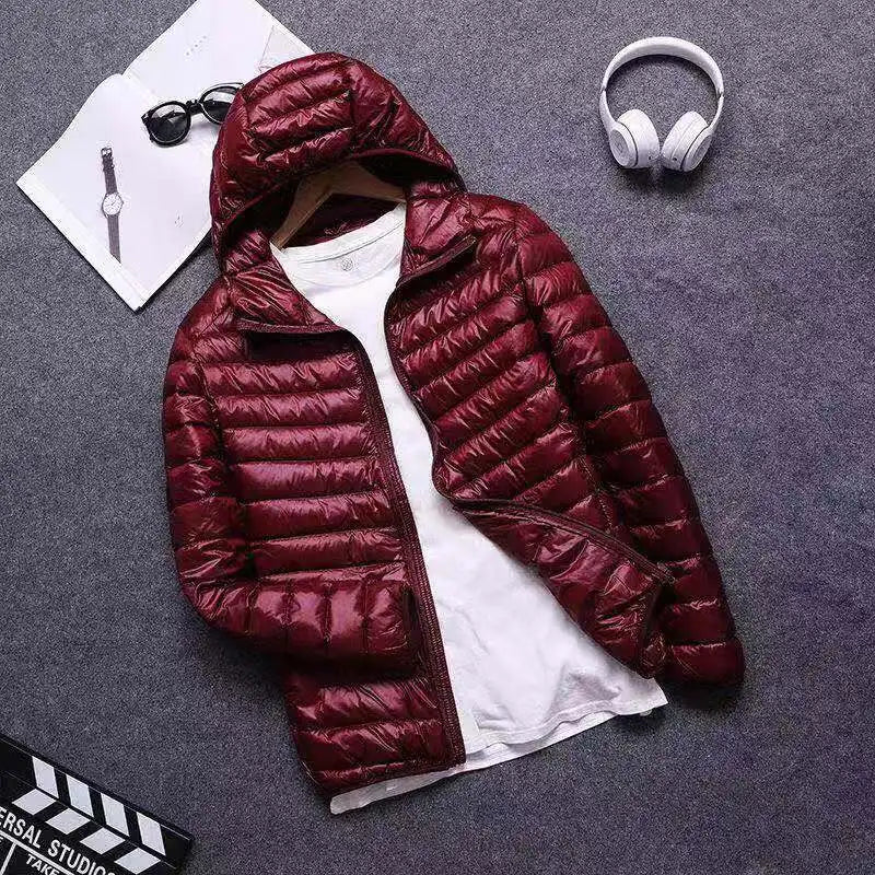 New Autumn and Winter Zipper Cotton-Padded Clothes Jacket Men's Fashion Hooded Super Light Warm Slim Coat Jacket Men's Coat