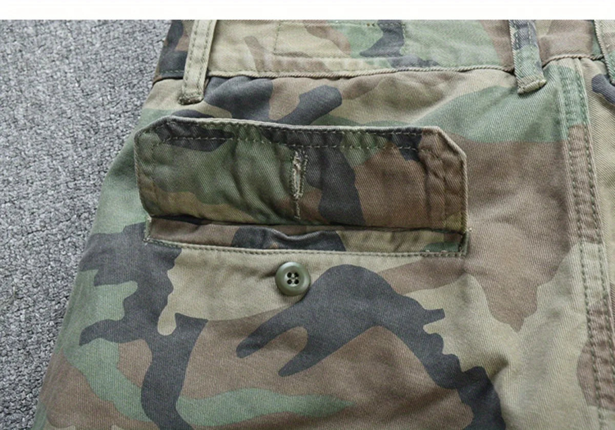 Camouflage Tooling Shorts Men's Pure Cotton Short Pants Trendy Brand Loose Straight Washed Trendy Men's Casual Cargo Short Pants