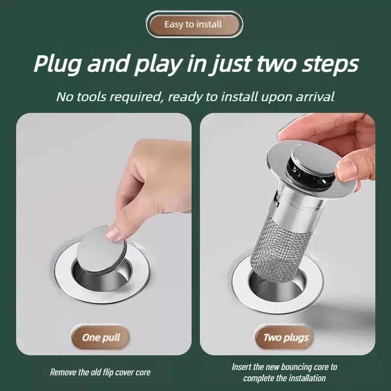 Stainless steel filter washbasin leak proof plug bathroom kitchen sink floor drain plug, equipped with copper core rebound valve
