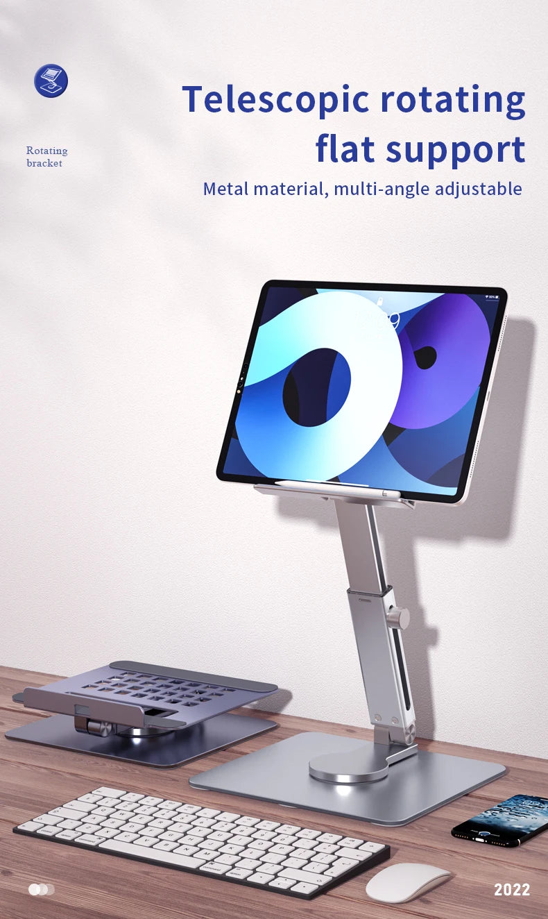 Aluminum Tablet Stand 360°Rotating Folding Adjustable Desk Holder Mount Riser for iPad Pro Air 4 Mini 12.9 4-14 Inch Xiaomi Tab