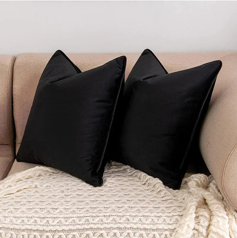 60x60cm Solid Color Velvet Pillow Cover Nordic Black and White Edging Pillowcase Modern Light Luxury Cushions Cover Decorative