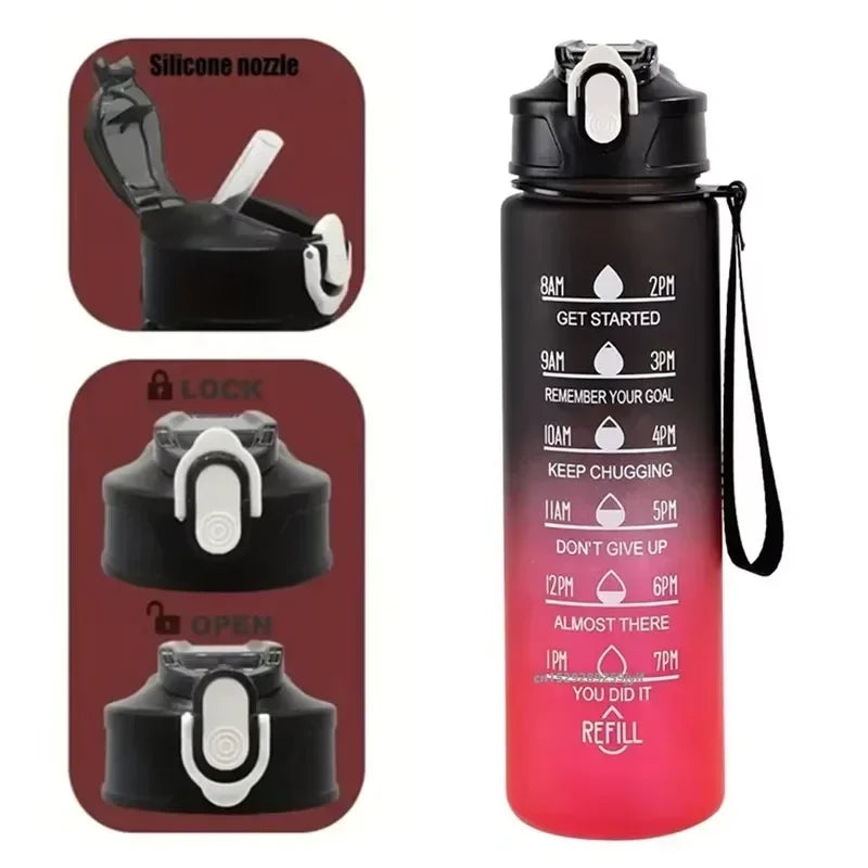 Sports Water Bottle with Time-Tracking Straw Leak Proof Locking Flip Cover for Easy Carry Ideal for Outdoor Adventures