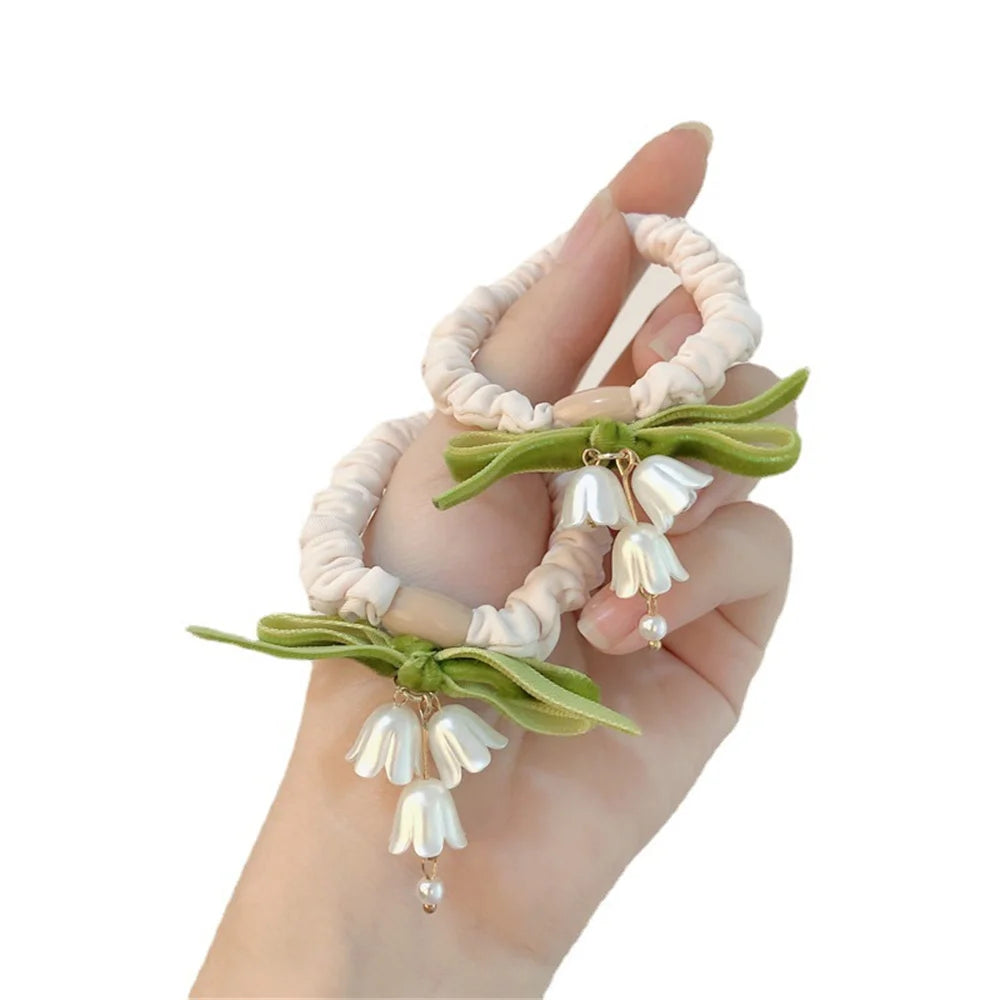 Mori System Hair Ties Bell Orchid Flower Head Rope for Women Girls Rubber Band High Elasticity Durable Hair Scrunchies