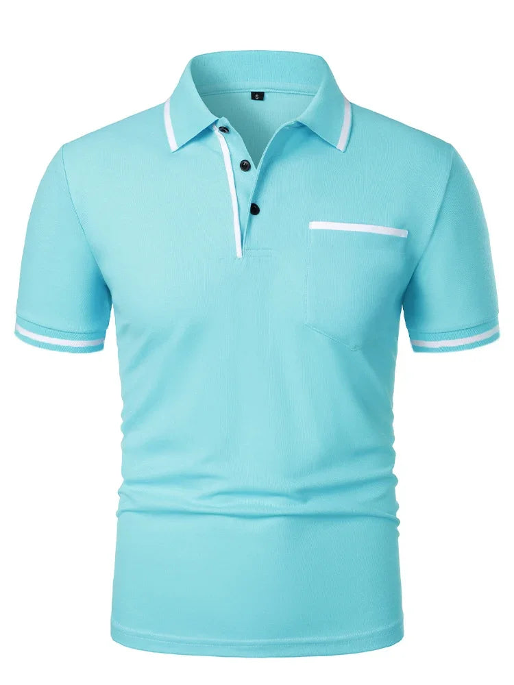 Fashionable men's casual solid-color short-sleeved top, men's lapel short-sleeved T-shirt, casual and fashionable solid-color sh